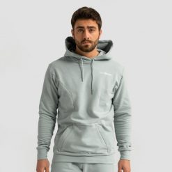 Bluza męska fitness z kapturem eukaliptowa Limitless. Zielone bluzy z kapturem GYMBEAM, m, bez wzorów, z bawełny, z kapturem. Za 112.90 zł.