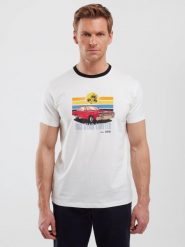 Koszulka męska z kolorowym nadrukiem biała Ralier 100. Białe t-shirty BIG STAR, l, bez wzorów, z bawełny, bez kołnierzyka, bez ramiączek. Za 99.99 zł.