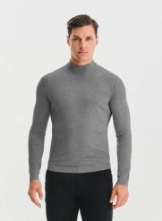 PAKO LORENTE - Półgolf męski w szarym kolorze. Szare swetry nierozpinane Pako Lorente, m, bez wzorów, z nylonu, bez kołnierzyka, bez ramiączek. Za 119.99 zł.