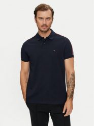Tommy Hilfiger Polo Shadow MW0MW35616 Granatowy Regular Fit. Niebieskie koszulki polo Tommy Hilfiger, m, bez wzorów, z bawełny, bez kołnierzyka, bez ramiączek. Za 299.99 zł.