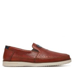 Półbuty Rieker. Brązowe eleganckie półbuty Rieker, bez wzorów, bez obcasa, bez zapięcia. Za 399.99 zł.