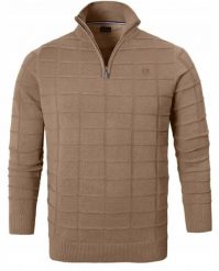 Elegancki Sweter Męski (Zamek) - Pako Jeans - Wysoki Dekolt, Kawa z Mlekiem. Swetry rozpinane Pako Jeans, l, bez wzorów, z bawełny, bez kołnierzyka, bez ramiączek. Za 195.00 zł.