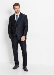 Garnitur z kamizelką i krawatem (4 części), regular fit. Niebieskie garnitury bonprix, m, bez wzorów. Za 689.99 zł.