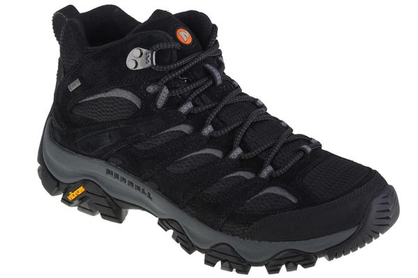 Buty trekkingowe męskie Merrell Moab 3 Mid Gtx Gore-tex. Czarne buty turystyczne Merrell, bez wzorów, z gore-texu, za kostkę, bez zapięcia, outdoorowe, gore-tex. Za 786.25 zł.