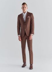 PAKO LORENTE – Spodnie męskie garniturowe P21WF-6G-075-A. Brązowe garnitury Pako Lorente, m, bez wzorów, z elastanu. Za 99.99 zł.