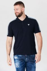 GUESS Granatowa koszulka polo z lampasami. Niebieskie koszulki polo Guess, m, z aplikacjami, bez kołnierzyka, bez ramiączek. W wyprzedaży za 199.99 zł.