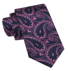 Modny Męski Krawat - Alties - Granatowy, Fioletowe Paisley. Niebieskie krawaty i muchy Alties, bez wzorów, z tkaniny. Za 49.00 zł.