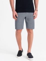 Męskie spodenki wykonane z dwukolorowej melanżowej dzianiny - granatowe V1 OM-SRCS-0127 - XXL. Niebieskie szorty Ombre Clothing, m, bez wzorów, z bawełny, wizytowe. W wyprzedaży za 99.99 zł.