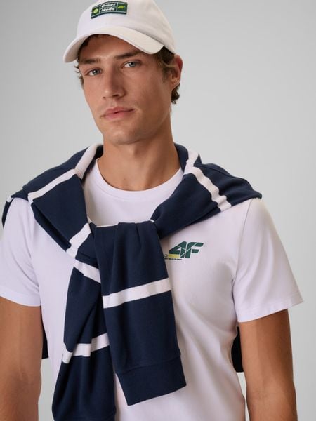 4F T-shirt slim gładki męski - biały XL. Białe t-shirty 4F, l, bez wzorów, z bawełny, bez kołnierzyka, bez ramiączek. Za 69.99 zł.