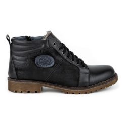 Mario Pala Buty męskie zimowe 865MP czarne. Czarne botki sznurowane na zimę, z aplikacjami, ze skóry, bez obcasa, bez zapięcia. Za 484.00 zł.