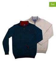 The Time of Bocha Swetry (2 szt.) w kolorze niebieskim i beżowym rozmiar: XL. Brązowe bluzy The Time of Bocha, xl, bez wzorów, z bawełny, bez kaptura. Za 296.56 zł.