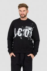 DSQUARED2 Czarna męska bluza Icon Splash Cool Fit Crewneck, Rozmiar XL. Czarne bluzy Dsquared2, l, bez wzorów, bez kaptura. W wyprzedaży za 1,199.99 zł.