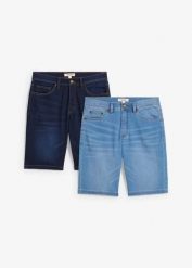 Bermudy dżinsowe dresowe Slim Fit (2 pary). Niebieskie jeansy bonprix, m. Za 209.99 zł.