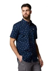 Columbia Koszula "Rapid Rivers Printed" w kolorze granatowym ze wzorem rozmiar: S. Niebieskie koszule Columbia, s, bez wzorów, z bawełny, bez kołnierzyka, bez ramiączek. Za 74.81 zł.