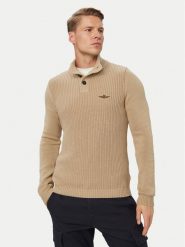 Aeronautica Militare Sweter 262MA1572UL00409 Beżowy Regular Fit. Brązowe swetry rozpinane Aeronautica Militare, m, bez wzorów, z bawełny, bez kołnierzyka, bez ramiączek. Za 664.99 zł.