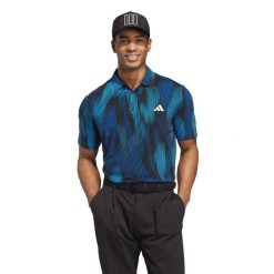 Koszulka polo z nadrukiem adidas Ultimate365 Tour Cool Feel. Niebieskie koszulki polo sportowe Adidas, m, bez wzorów, bez kołnierzyka, bez ramiączek, na golfa. Za 415.50 zł.