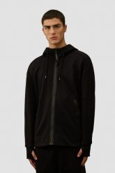 C.P. COMPANY Czarna bluza męska z goglami Hooded Open. Czarne bluzy C.P. Company, l, bez wzorów, z bawełny, bez kaptura. W wyprzedaży za 899.99 zł.