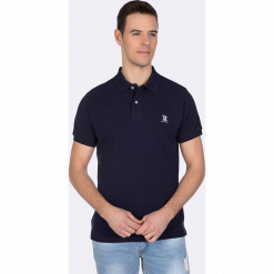 Koszulka polo w kolorze granatowym. Niebieskie koszulki polo sportowe marki Giorgio Di Mare, z haftami, z bawełny, polo. W wyprzedaży za 108.95 zł.