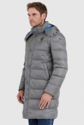 BLAUER Stalowa długa puchowa kurtka męska Gus z odpinanym kapturem. Szare kurtki Blauer USA, l, bez wzorów, z puchu. W wyprzedaży za 1,089.99 zł.
