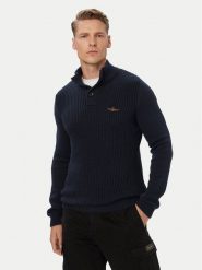 Aeronautica Militare Sweter 262MA1572UL00409 Granatowy Regular Fit. Niebieskie swetry rozpinane Aeronautica Militare, m, bez wzorów, z bawełny, bez kołnierzyka, bez ramiączek. Za 664.99 zł.