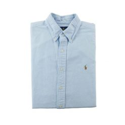 Second life - Klasyczne koszule męskie z kołnierzem na guziki - Stan dobry. Niebieskie sztyblety RALPH LAUREN, bez wzorów, bez obcasa, bez zapięcia. Za 164.76 zł.