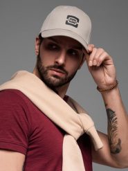 Męska czapka bejsbolówka z logo – popielata V4 OM-ACCS-0100 - uniwersalny. Szare czapki z daszkiem Ombre Clothing, bez wzorów, z bawełny. Za 99.99 zł.