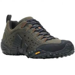 Buty trekkingowe męskie Merrell Intercept. Brązowe buty trekkingowe Merrell, bez wzorów, z gumy, bez zapięcia, trekkingowe. Za 704.00 zł.