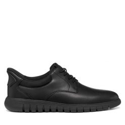 Półbuty Geox. Czarne eleganckie półbuty Geox, bez wzorów, bez obcasa, bez zapięcia. Za 499.99 zł.