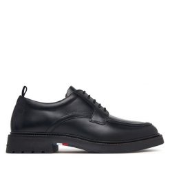 Półbuty Tommy Hilfiger. Czarne eleganckie półbuty Tommy Hilfiger, bez wzorów, bez obcasa, bez zapięcia. Za 649.99 zł.