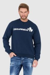 DSQUARED2 Niebieska bluza męska z białym logo z liściem. Niebieskie bluzy Dsquared2, l, bez wzorów, bez kaptura. W wyprzedaży za 899.99 zł.