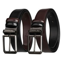 Dwustronny pasek męski w czarnym i ciemnobrązowym kolorze z obrotową klamrą Peterson PTN LZB-34-BLACK. Brązowe paski Peterson, bez wzorów, ze skóry, klasyczne. Za 69.99 zł.