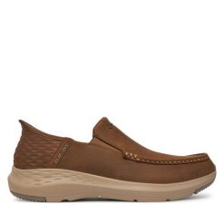 Półbuty Skechers. Brązowe eleganckie półbuty Skechers, bez wzorów, bez obcasa, bez zapięcia. Za 319.99 zł.