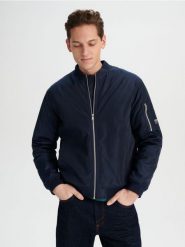 Kurtka bomberka - granatowy. Niebieskie kurtki Sinsay, l, z aplikacjami, bez kaptura. Za 55.99 zł.
