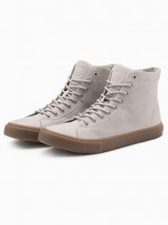 Męskie buty trampki za kostkę z gumową podeszwą – popielate V3 OM-FOTH-0187 - 45. Szare trampki Ombre Clothing, m, bez wzorów, za kostkę, bez zapięcia. Za 149.99 zł.