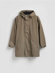 Kurtka parka z kapturem - ciemnozielony. Zielone kurtki Reserved, l, bez wzorów, z kapturem. Za 299.99 zł.