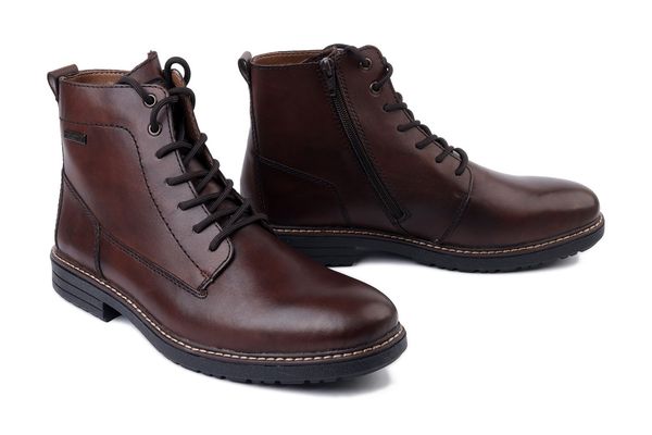 RIEKER TEX 33143-25 brown, trzewiki męskie. Brązowe botki sznurowane Rieker, bez wzorów, bez obcasa, bez zapięcia. Za 399.42 zł.