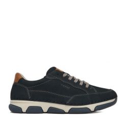 Półbuty Rieker. Niebieskie eleganckie półbuty Rieker, bez wzorów, bez obcasa, bez zapięcia. Za 439.99 zł.