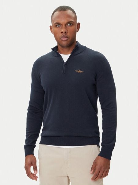 Aeronautica Militare Sweter 252MA1578UL00506 Granatowy Regular Fit. Niebieskie swetry rozpinane Aeronautica Militare, m, bez wzorów, z bawełny, bez kołnierzyka, bez ramiączek. Za 549.99 zł.