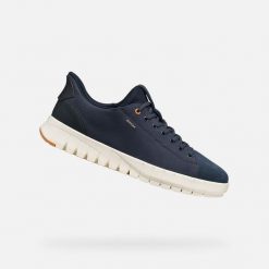 Buty GEOX U FLEXTRIDE PLUS Niebieski. Niebieskie buty turystyczne Geox, bez wzorów, ze skóry, bez zapięcia, trekkingowe. Za 386.99 zł.