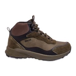 Męskie Buty Trekkingowe Ocieplane Zielone Big Star MM174333. Zielone trekkingi bez wzorów, ze skóry, przed kolano, bez zapięcia. Za 377.06 zł.