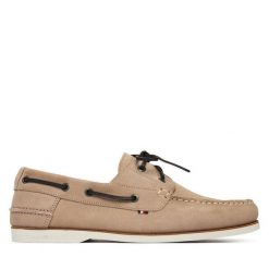 Półbuty Tommy Hilfiger. Brązowe eleganckie półbuty Tommy Hilfiger, bez wzorów, bez obcasa, bez zapięcia. Za 489.99 zł.