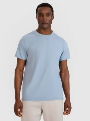 4F T-shirt regular gładki męski - niebieski XXL. Niebieskie t-shirty 4F, m, bez wzorów, z bawełny, bez kołnierzyka, bez ramiączek. Za 49.99 zł.