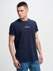 Koszulka męska z linii Authentic z nadrukiem granatowa Techmunen 403. Niebieskie t-shirty BIG STAR, l, z aplikacjami, z bawełny, bez kołnierzyka, bez ramiączek. Za 99.99 zł.
