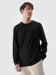 4F Longsleeve regular gładki męski - czarny M. Czarne bluzki z długim rękawem 4F, m, bez wzorów, z bawełny, bez kołnierzyka, bez ramiączek. Za 69.99 zł.