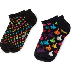 Zestaw 2 par niskich skarpet unisex HAPPY SOCKS - HAP02-9300 Czarny Kolorowy. Czarne skarpety Happy Socks, bez wzorów, z bawełny. Za 54.90 zł.