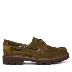 Półbuty Clarks. Zielone eleganckie półbuty Clarks, bez wzorów, bez obcasa, bez zapięcia. Za 479.99 zł.
