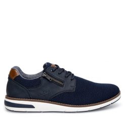 Półbuty Rieker. Niebieskie eleganckie półbuty Rieker, bez wzorów, bez obcasa, bez zapięcia. Za 379.99 zł.