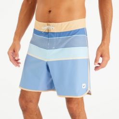 Spodenki surfingowe długie męskie Olaian 500 18" Marin. Niebieskie odzież kąpielowa OLAIAN, m, bez wzorów, z elastanu, sportowe. Za 79.99 zł.