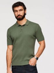 Koszulka męska polo z wiskozą SLIM FIT w pionowy prążek – oliwkowa V4 - Rozmiar: S. Zielone koszulki polo sportowe Ombre Clothing, m, bez wzorów, z dzianiny, bez kołnierzyka, bez ramiączek. W wyprzedaży za 73.50 zł.