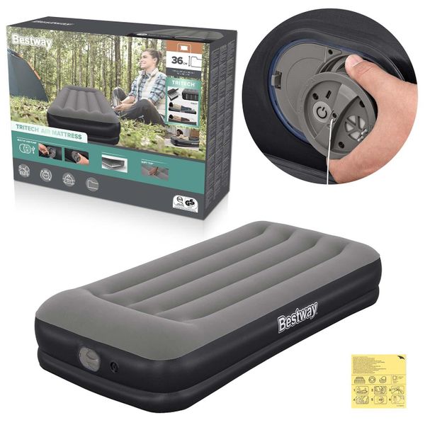 Materac dmuchany Bestway jednoosobowy łóżko do spania z pompką USB. Szare piżamy Bestway, m, bez wzorów, z materiału, bez ramiączek. Za 129.99 zł.